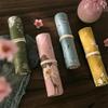 Vintage Blumen Stift Bleistift Tasche Wrap Original chinesischen Stil Aprikose Lotus Kranich Aufbewahrungsrolle Tasche