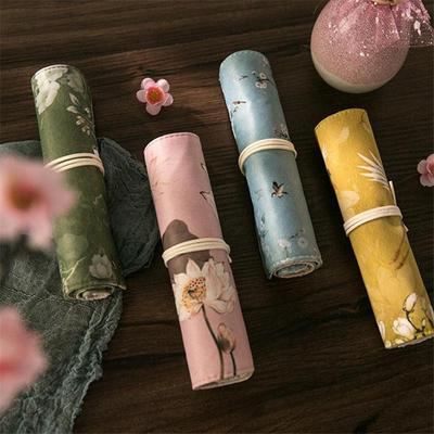 Astuccio portapenne con penna a fiore vintage, astuccio portaoggetti originale cinese in stile albicocca con gru di loto