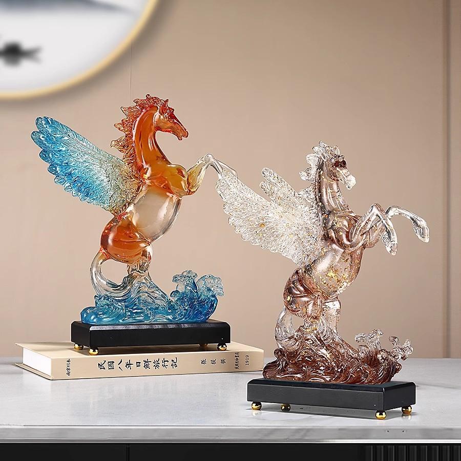 Transparant Pegasus Standbeeld Ornament, Gevleugeld Paard Hars Ambacht Standbeeld, Geschikt voor Huis, Woonkamer, Kantoor, Bureau Decoratie