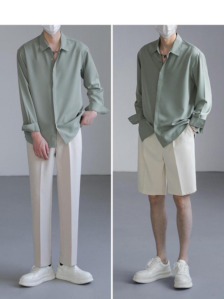 Herren Koreanischer Stil Locker Langärmlig Bügelfrei Drapierhemd - Einfarbig, Trendiges Frühlings- & Herbstoberteil