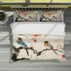 3pcs Polyester Duvet Cover Set (1*Duvet Cover + 2*Pillowcase, Without Core), Chinese Style Ink Painting Floral Bird Printed All