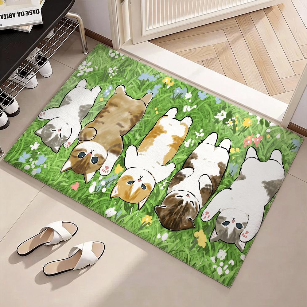 Cute Cat Character Brand M-Mofusands Floor Mat Soft Thickened Flannel Door Mat Non-Slip Living Room Rug Home Decor
