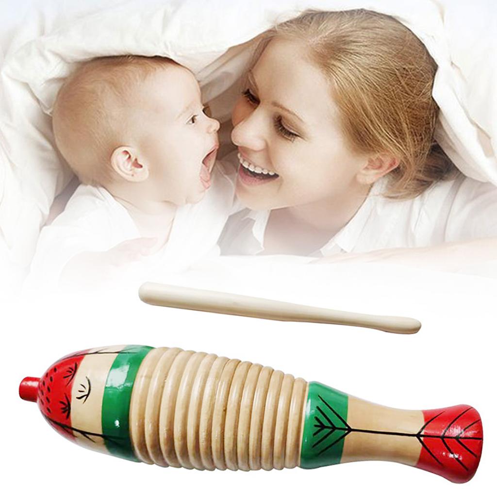 Fish Shaped Guiro Colorful Latin Percussion Musical Instruments Wooden for Kindergarten S