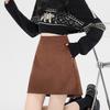 Melanoid Retro Brown Suede High-Waist A-Line Skirt, Plus Size, Slimming, Short, for Women – Perfect for Spring and Autumn