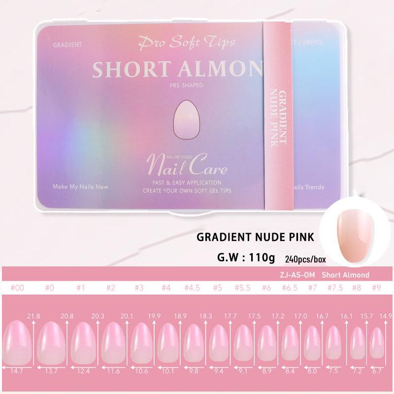 Gradient Almond Nail Extensions - 240 Pieces, High Transparency, Elasticity, Non-Yellowing, Durable False Nails