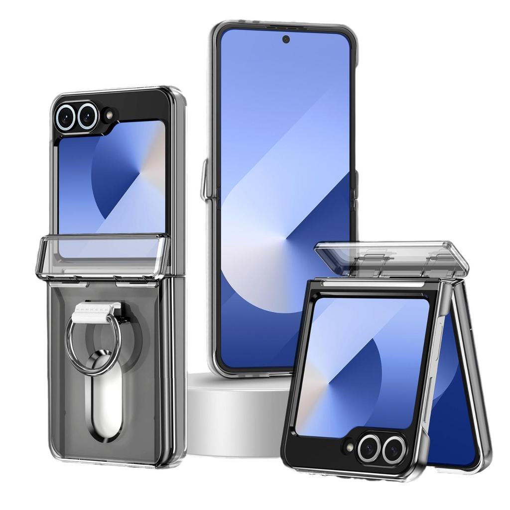 Samsung Galaxy Z Flip7 Case with Middle Axis Finger Ring, Card Holder, and Anti-Fall Protection, Compatible with Z Flip6