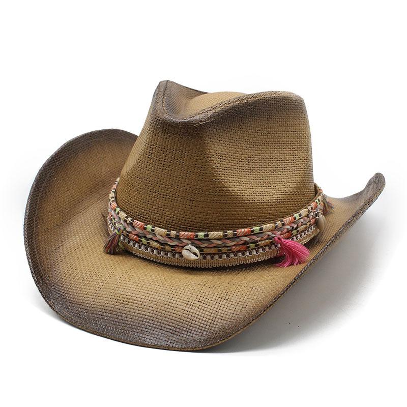 Cowboy Hat Beach Summer Hat Men'S And Women'S Panama Straw Hat Top Hat American Western Cowboy Hat