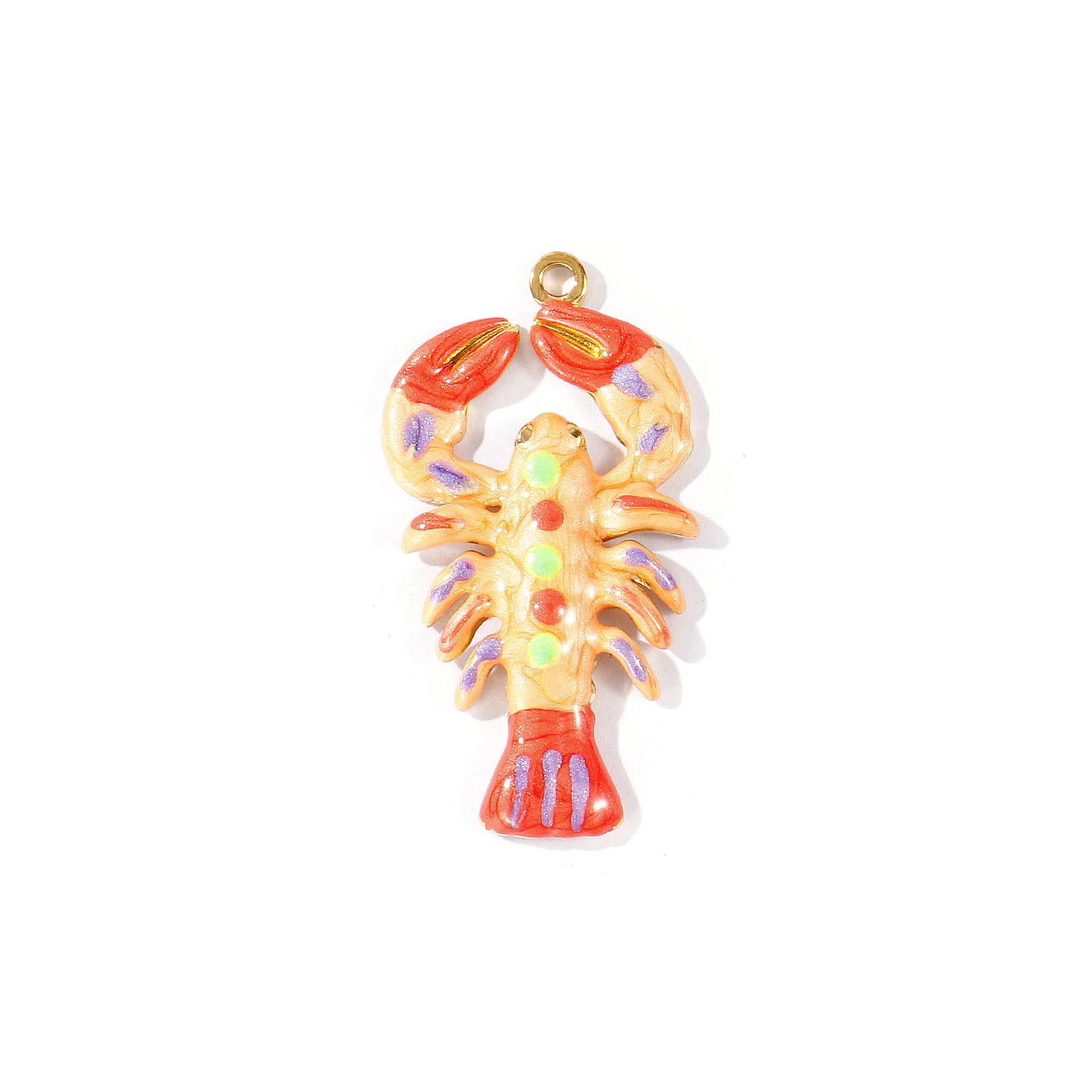 2pcs Stainless Steel Ocean Pendants 18K Gold Plated Lobster Animal Multicolor Enamel Pearlized Charms For DIY Necklace Jewelry