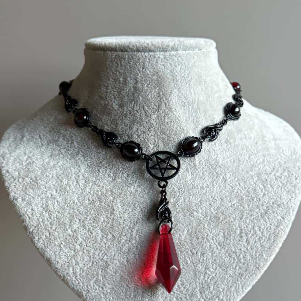 Vampire Crystal Choker, Gothic jewelry, witchcraft accessories, blood droplets, Pentagram, paganism, mystery, necklace For Women