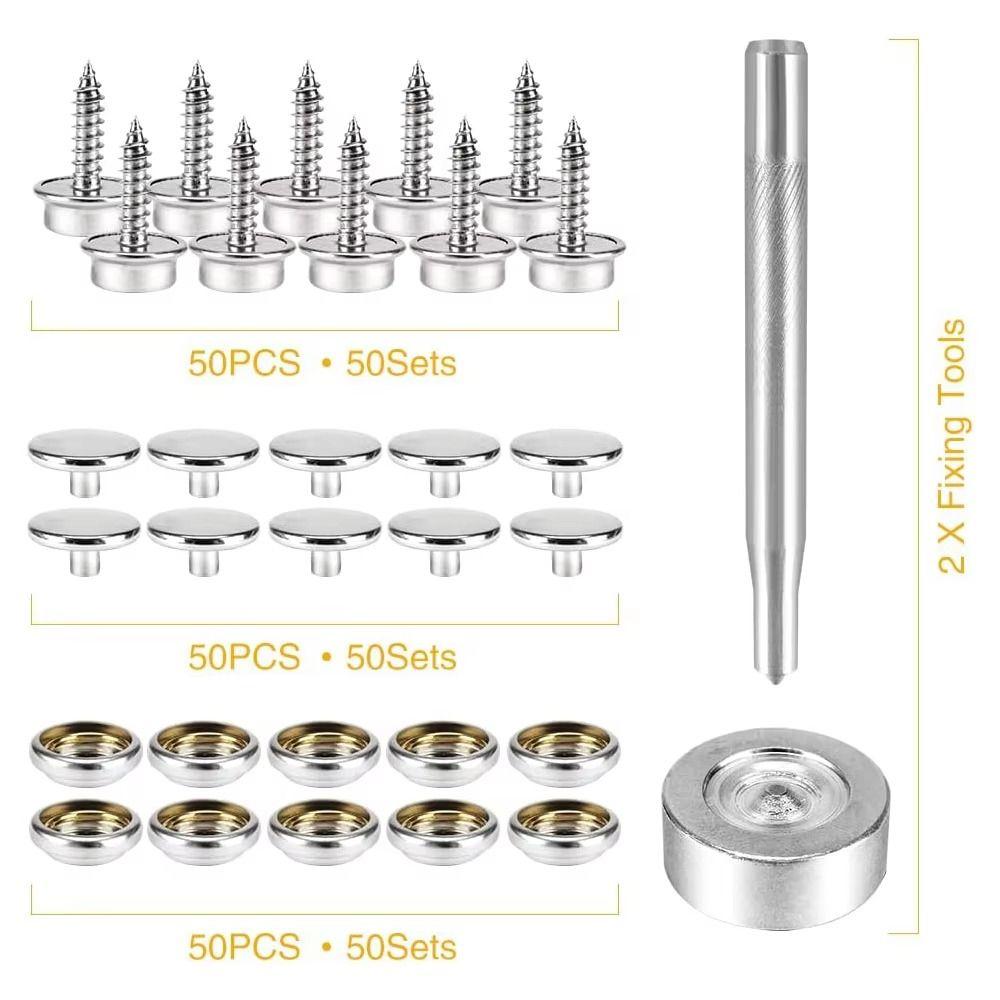 Fasten Button Canvas Snap Kit Tool with 2 Setting Tool 3/8" Socket Metal Screws Stainless Steel Durable Canvas Snap Button Kit