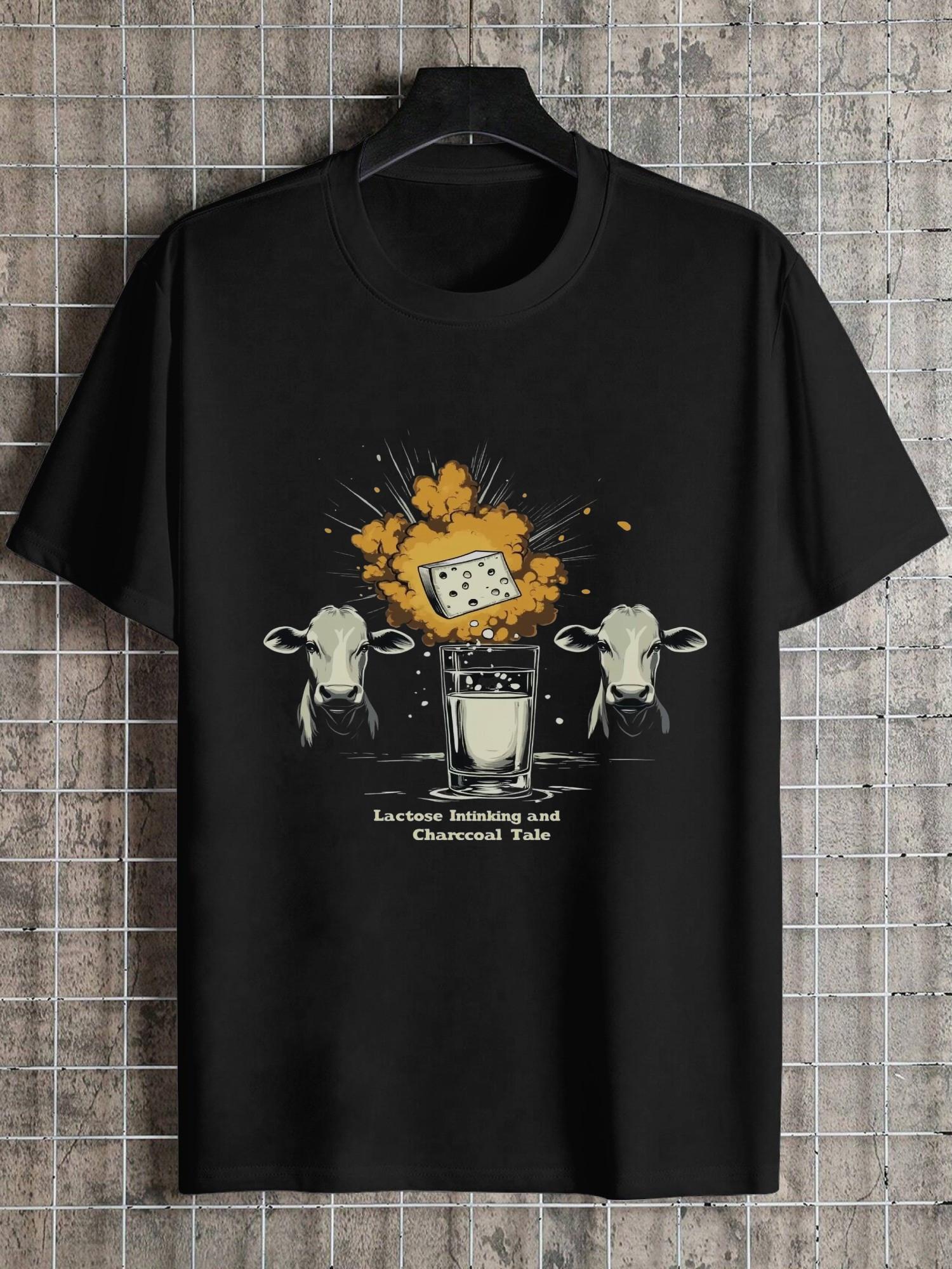 

1pc Lactose Intolerant Humor Graphic T-shirt - 180g Cotton Crew Neck Short Sleeve Tee with Symptoms Include Drinking & Thinking Design S