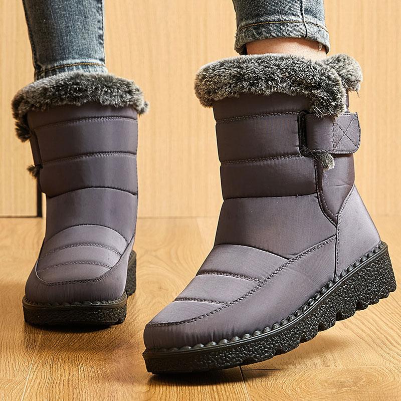 Stiefel Damenstiefel Fell Botas Mujer Superwarme Winterstiefel für Schnee Damen Niedrige Absätze Winterschuhe Frau Schwarzer Gummistiefel