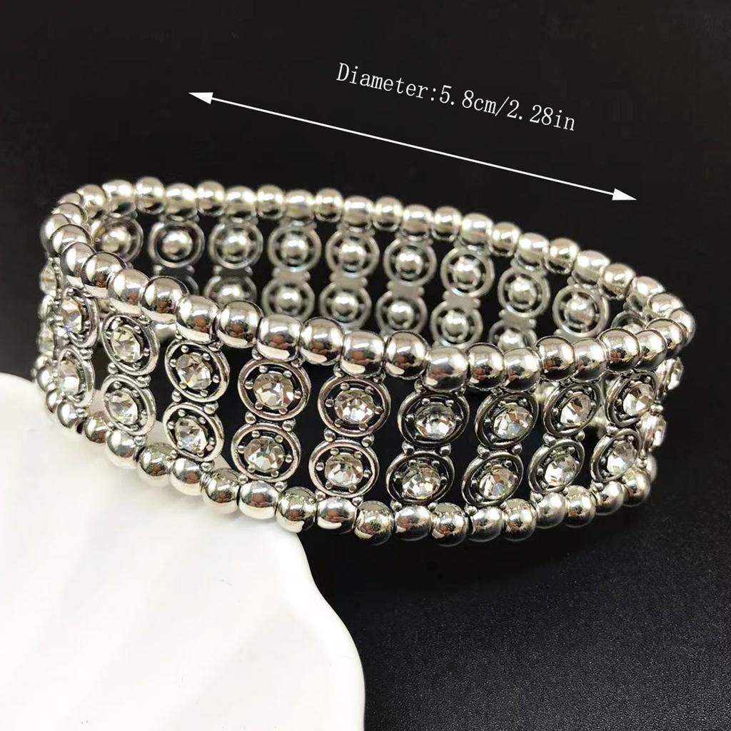 European and American women's bracelet retro inlaid with rhinestones elastic wide bracelet literary retro style