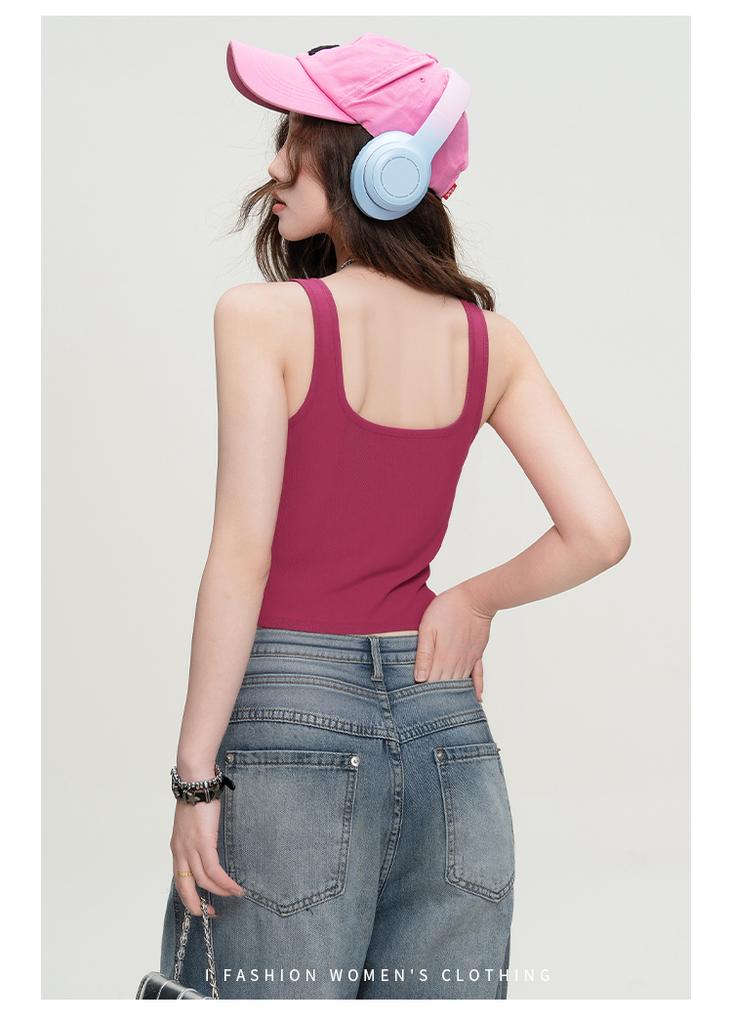 Summer Trendy Hot Girl Fashion Vest Strap Slimming Sleeveless Solid Color Slimming Bottom Top