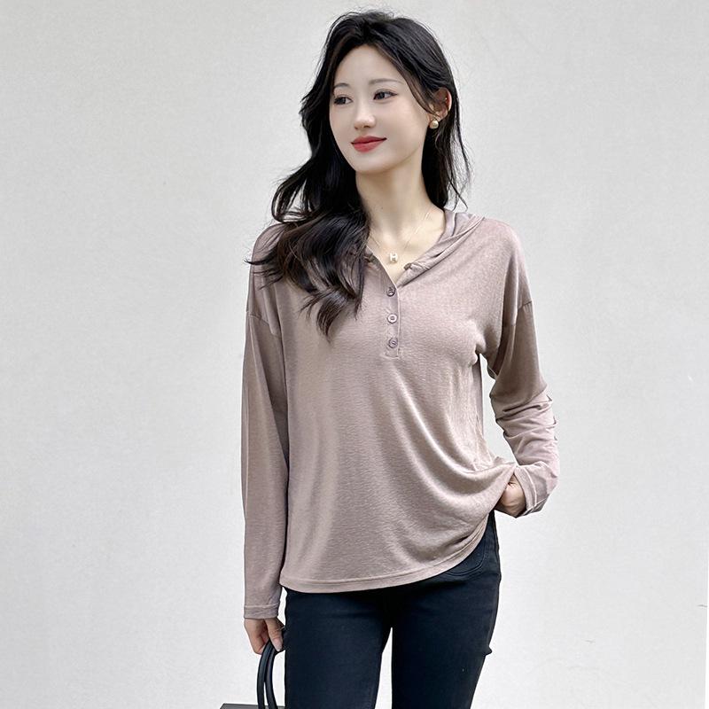 Summer Tencel Hooded Sun Protection Loose Long-Sleeve Knitted Top