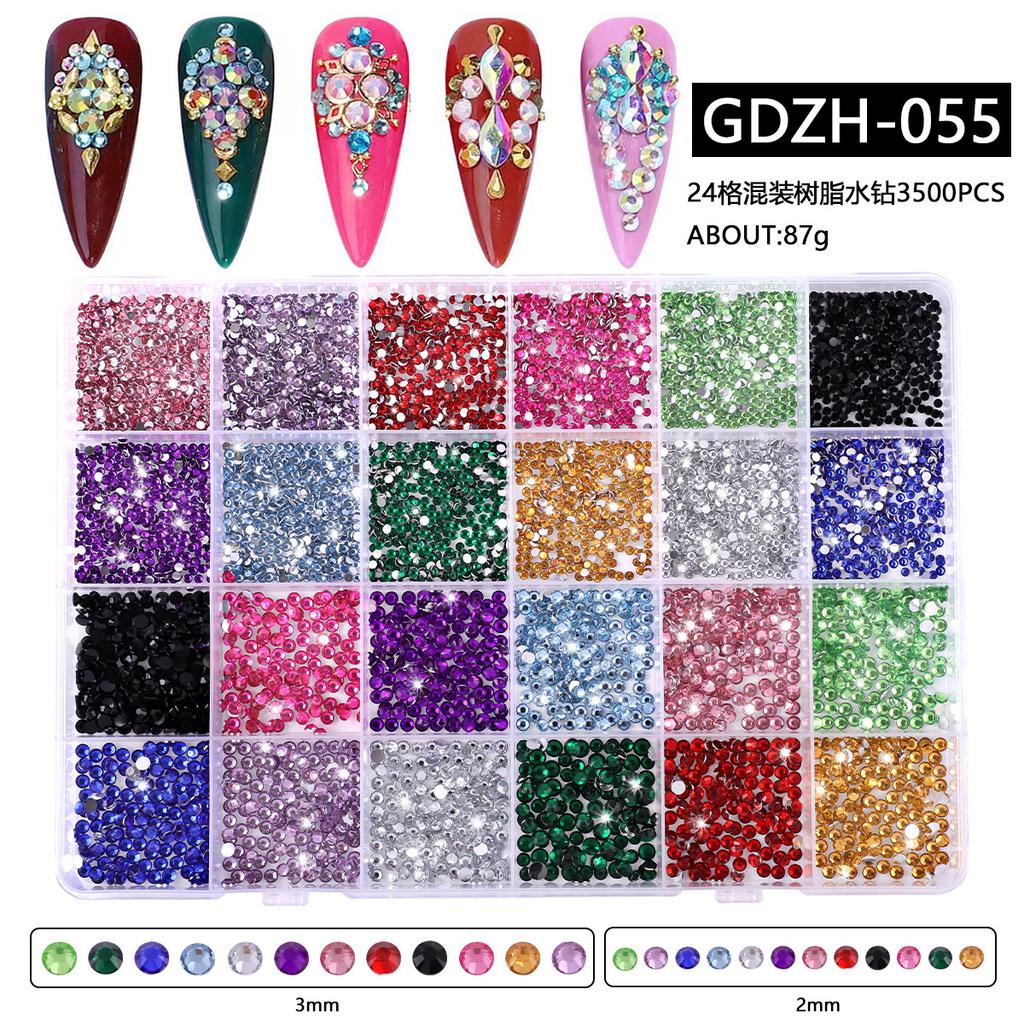 24 Grid Nail Art Acrylic Flat Bottom Resin Nail Art Drill Fluorescent Ab Resin Drill Diy Jewelry Accessories