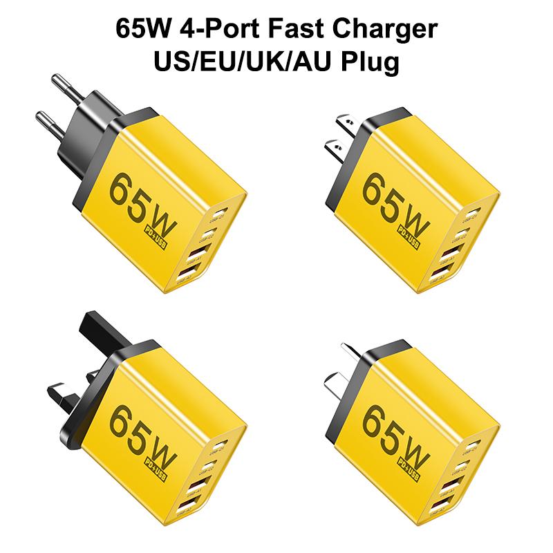 65W Fast Charger 4 Ports PD USB Type C Quick Charge Wall Phone Charger Adapter EU/US/UK/AU Plug Universal For IPhone 16 Xiaomi