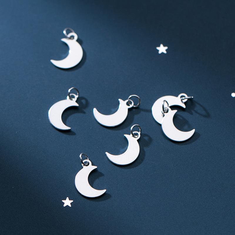 Hot Sales 925 Sterling Plain Silver Bulk Diy Moon Charms for Jewelry Necklace Making  Pendant