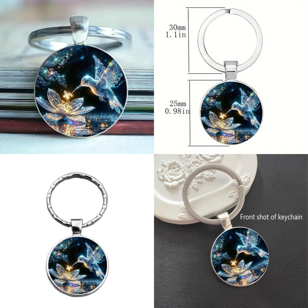 Unique Hummingbird Floral Alloy Keyring With Glass Decoration For Festival Gifts And Friendships