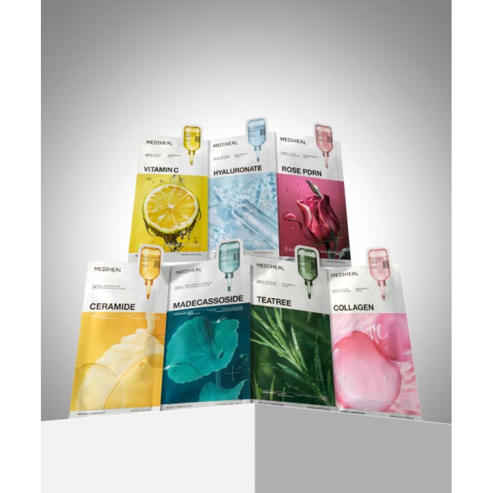 Mediheal Essential Mask Pack 10 Sheets 7 Types  Tea Tree Madecassoside Collagen 