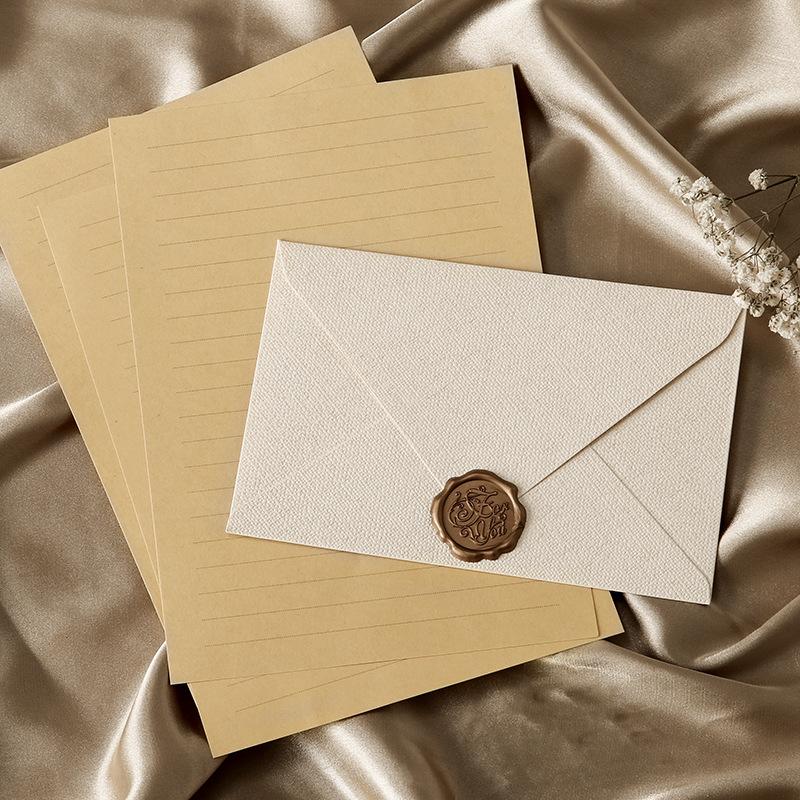 3Set Deluxe Linen Envelope and Letter Set with Wax Seal Perfect for DIY Gifts Wedding Invitations and Office Use