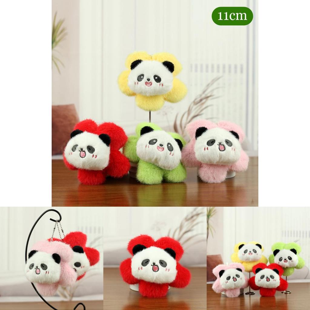 Weiches und kuscheliges Panda-Plüschtier mit lieblichen floralen Details, perfekt für Schlüsselanhänger