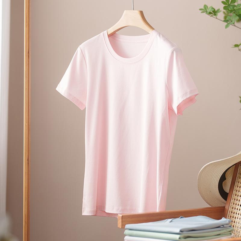 Rundhals Kurzarm Damen Sommer Neueste Trendige Vielseitiges und Bequemes T-Shirt Langgewaschenes Baumwoll Oberteil Ohne Verformung