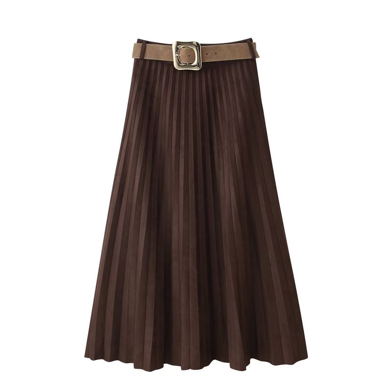 Za Autumn New Arrivals Women's Clothing Zr European and American Style Belted Suede Effect Pleated Midi Skirt 3046252 711