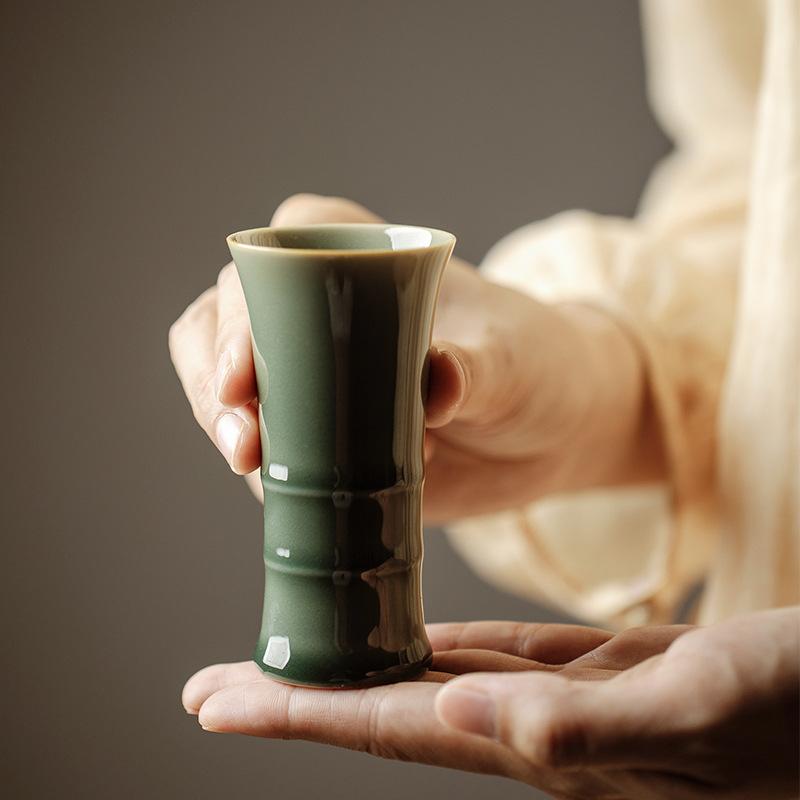 

Бутылка для благовоний из селадоновой керамики, керамическая резьба, простой сосуд для цветов, имитация корня дерева, палочки для еды