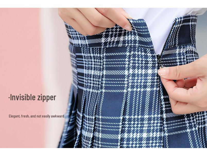 2025 New High-Waisted Pleated A-Line Black Plaid Skirt for Women - Versatile College Style for All Seasons