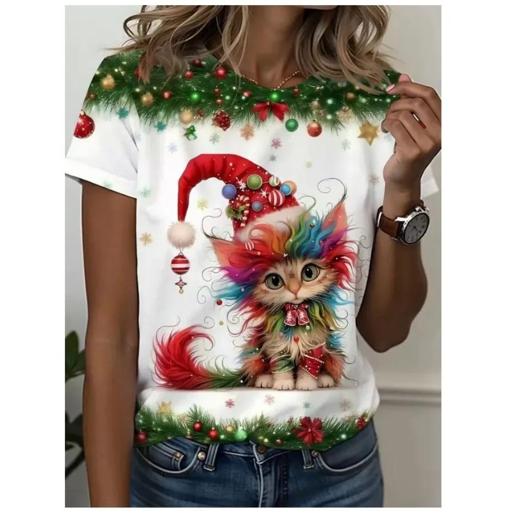 Summer Women's Fashionable Comfortable Round Neck Short Sleeved T-shirt Colorful Animals 3d Printing Casual Loose Breathable Soft Plus Size T-shirt