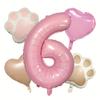 7PCS Animal Let's Pawty Dog Cat Paw Heart-shaped Aluminum Balloon 32inch Pink 1-9 Number Birthday Party Deco Balloon Baby Shower