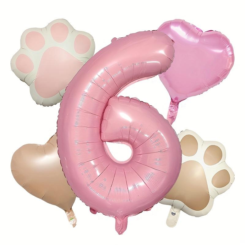 7PCS Animal Let's Pawty Dog Cat Paw Heart-shaped Aluminum Balloon 32inch Pink 1-9 Number Birthday Party Deco Balloon Baby Shower