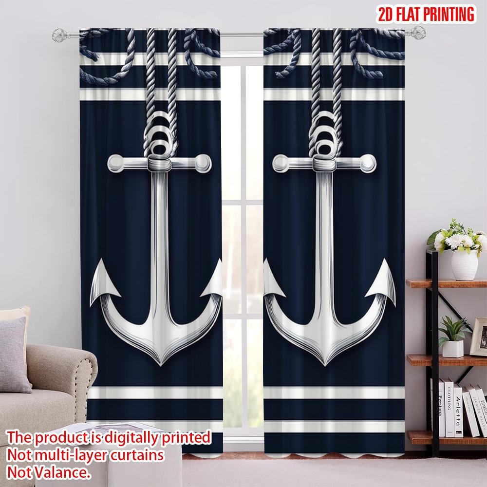 

2D flat printing 2pcs CurtainNautical Anchor Versatile Fabric,Without Electricity Party Decorations Suitable for Carnival Decor 52.50 × 116.00 cm 2 pcs