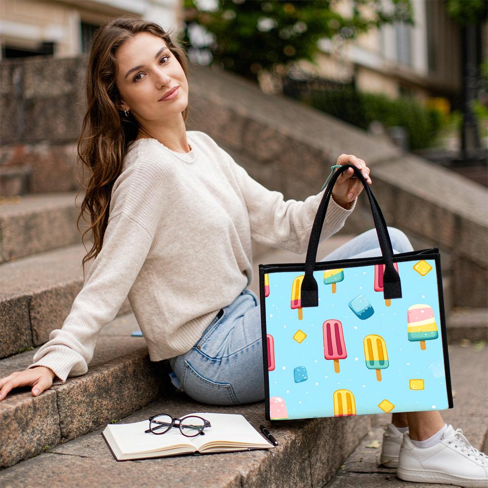 Cute Popsicle Printed Tote Bag Large Capacity Casual Handbag for Daily Outdoor