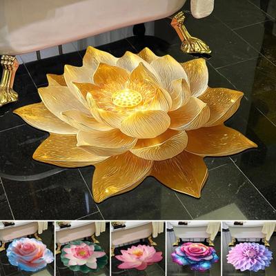 3D Flower Floor Mat Realistic Rose Lotus Area Rug Anti-Slip Decorative Flower Bathroom Rug for Living Room Bedroom Kitchen