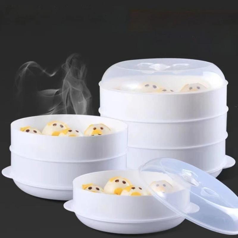 Microwave Steamer Container for Dumplings and Rice Specialized Food Cooking Gadget Kitchen Plastic Tool Heat Steamed Bun Utensil