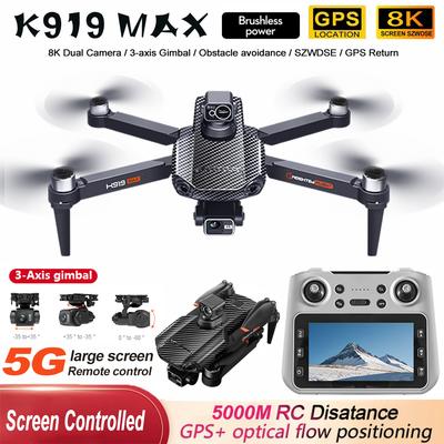 New Model K919 MAX GPS Drone 8K Profession HD EIS Camera 3-axis Gimbal Brushless 360° Obstacle Avoidance with Large Screen Quadcopte Toys