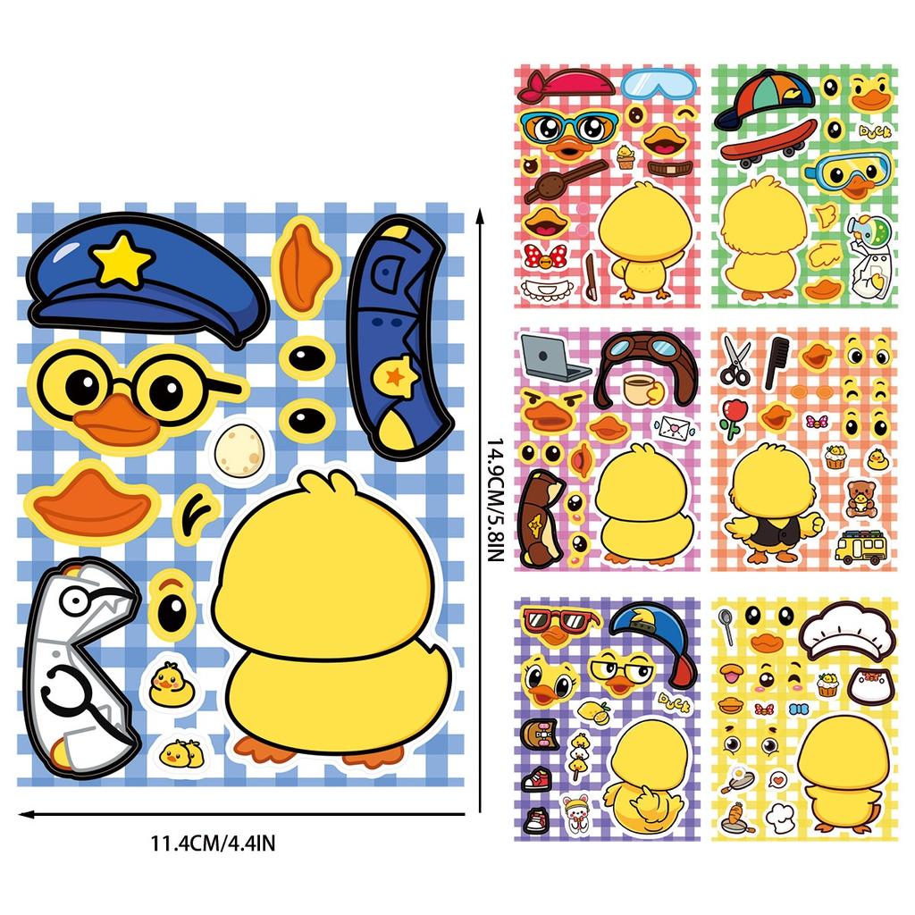 8/16 Pcs Yellow Duckling Puzzle Make A Face Cute Stickers for Cup Phone Laptop Notebook Piano Fridge Waterproof Decals