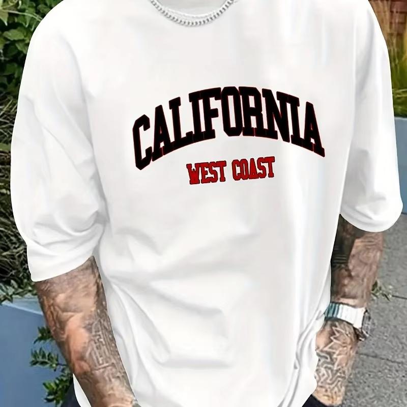 New Plus Size Cotton Men's CALIFORNIA WEST COAST Retro Printed T-shirt with Letters Casual Summer Fashion New Fashion T-shirt