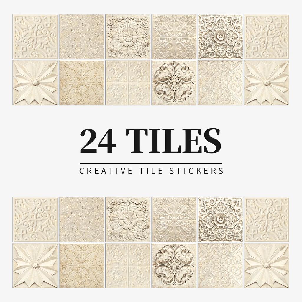 24Pcs Gray Moroccan Wall Sticker Art Water-Repellent Vinyl Peel And Stick Tile Sticker Home Decor Kitchen Bathroom