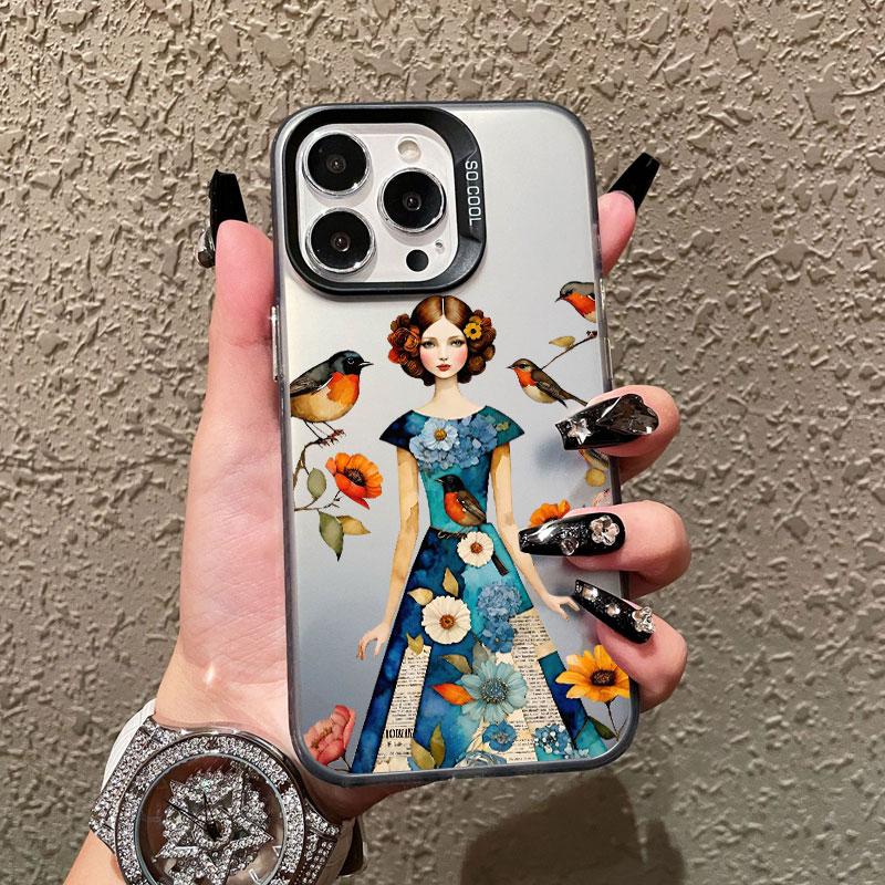 Pretty Classical Young Girl Laser Phone Case For IPhone 13 12 Mini 11 Pro Max 16 15 14 Pro Max Plus Fashion Minimalism Covers