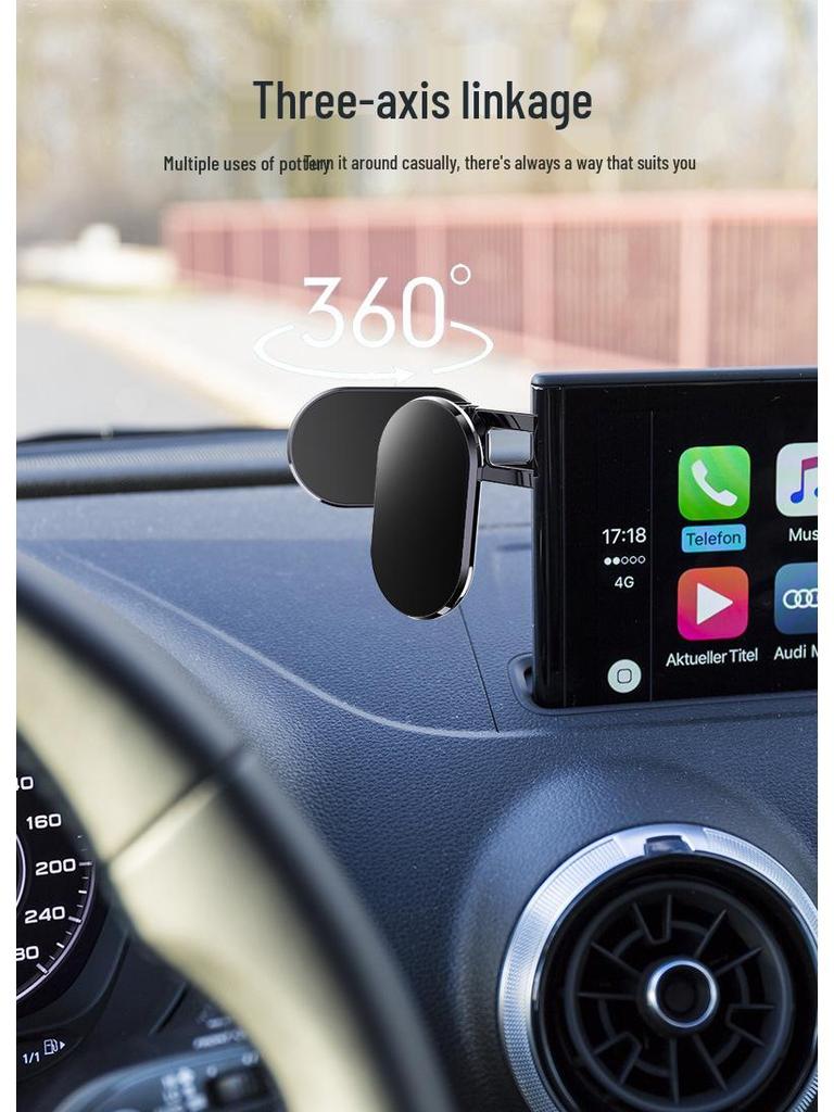 720° Rotating Car Phone Holder with Magnetic Suction & Multi-Axis Alloy Support