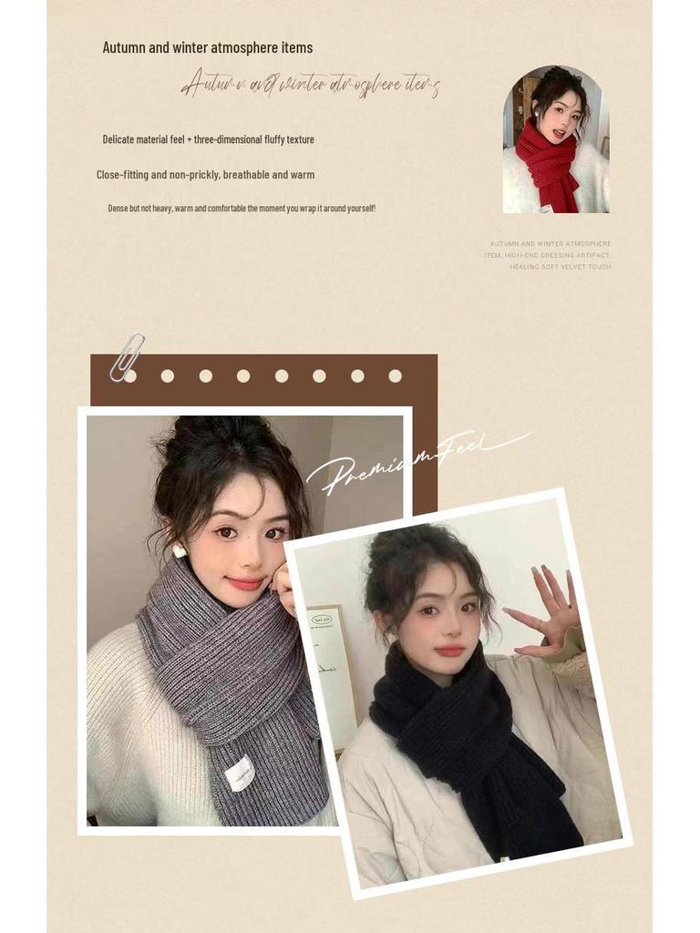 Women's Soft Thickened Knit Scarf - Korean College Style Neck Warmer for Autumn/Winter