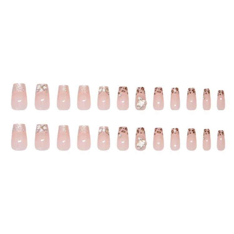 Trendy Leopard Pattern Artificial Nail Press on Nail False Nail with Rhinestones Designs Stick on Nail For Women