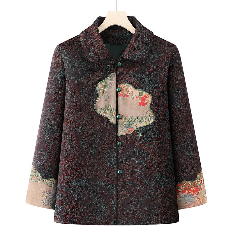 

Lapel jacket women s autumn old lady fleece thickened top 5XL (recommended 145-80kg)