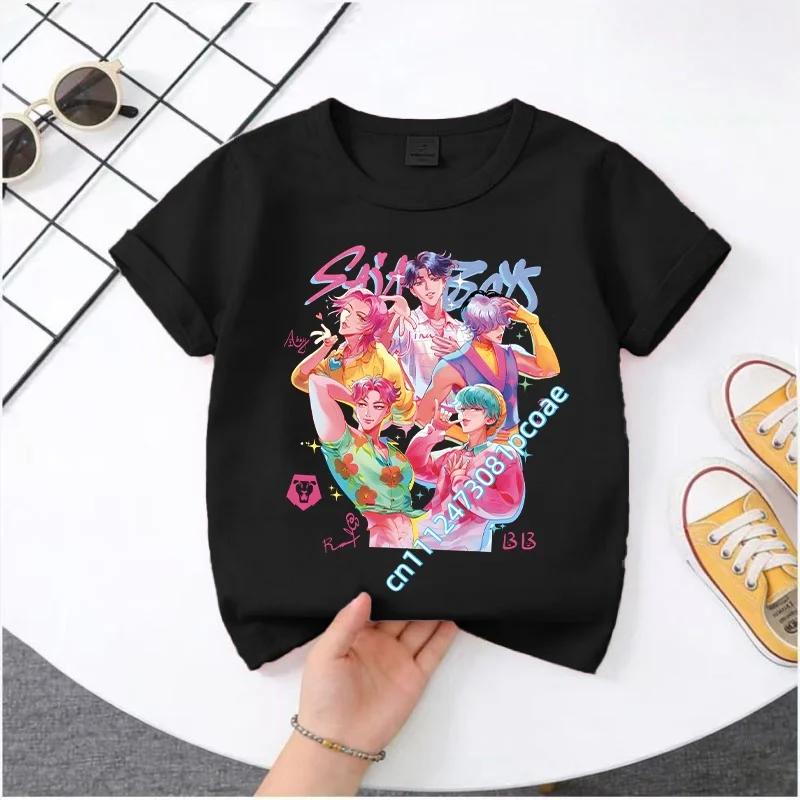 Summer Movie Soft Polyester KPop Demon Hunters Girl's T-Shirt Anime SAJA BOYS Short-sleeved Shirt Fashion Tee Parent-child Outfit