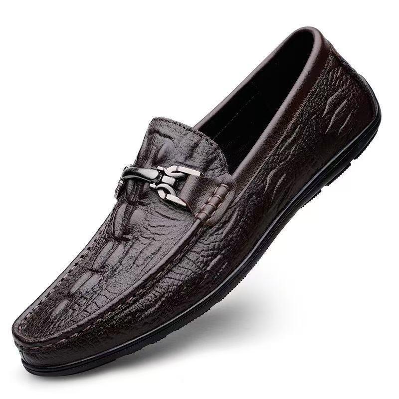Italian Men's Crocodile Pattern Leather Driving Shoes - High-End Casual Loafers