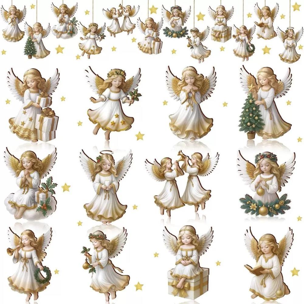 12Pcs Handcrafted Victoria Angel Ornament Set Wooden Christmas Decorations New Xmas Tree Pendant
