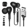 USB Earphones with Microphone, Wired PC Earphones Headset, Catalyst Type, Callable, HIFI Sound Quality, Magnetic Design, 2.3M Length, Telework, ZOOM